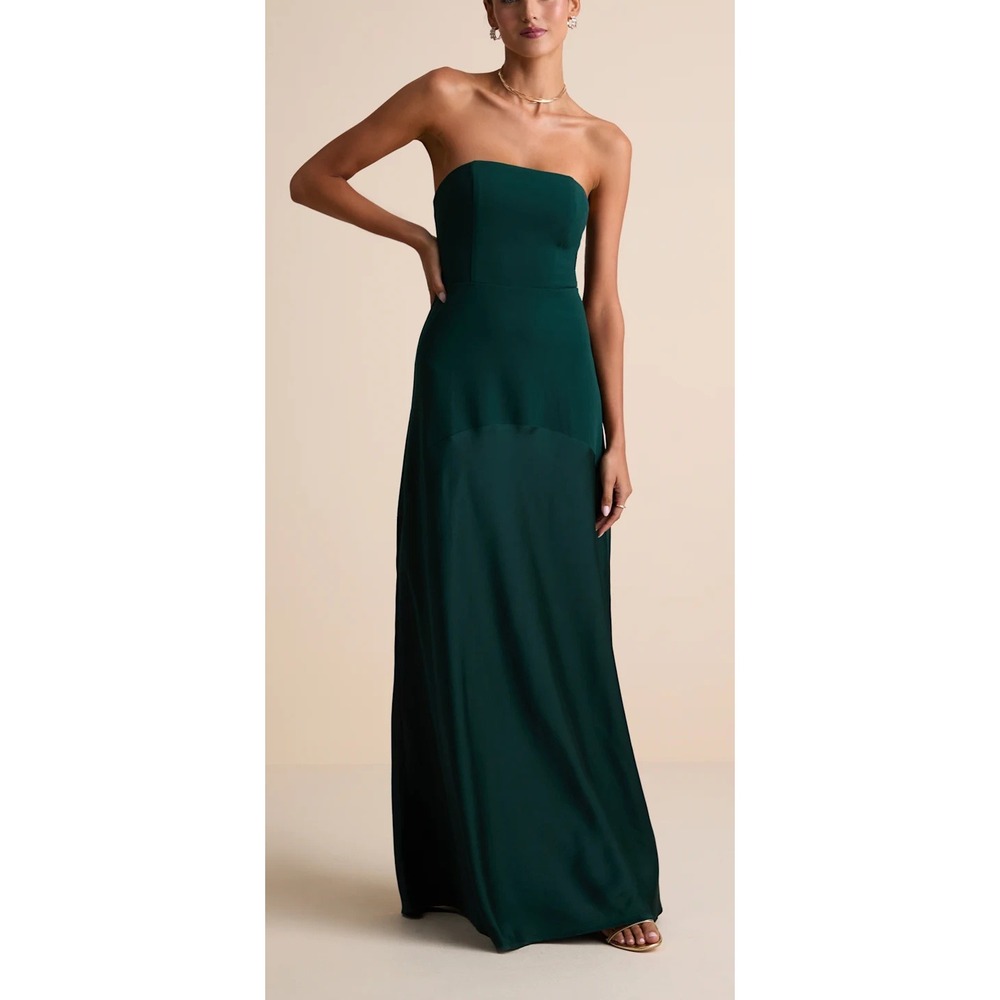 NWOT Lulus Hunter Green Strapless Mixed Media Satin Maxi Dress Small